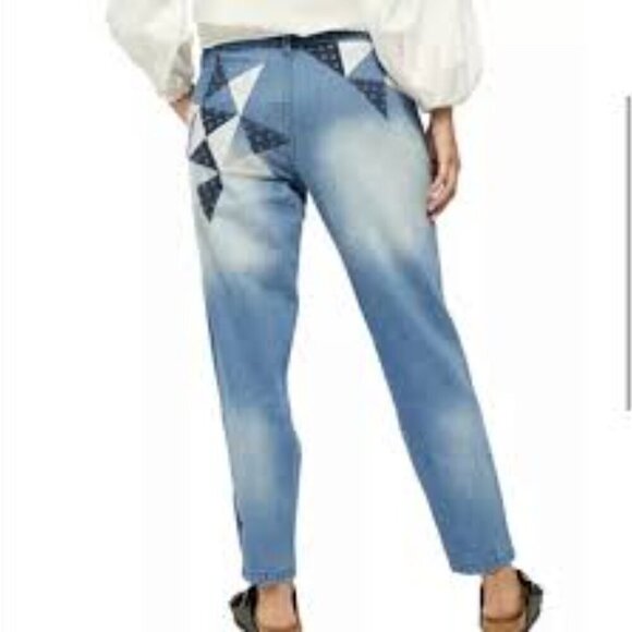 Free People Size 26 Down to‎ Earth Patchwork Jeans Light Wash Distressed - Picture 6 of 6